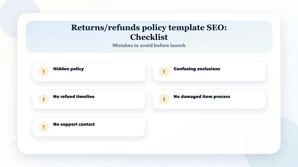 Returns/refunds policy template SEO checklist