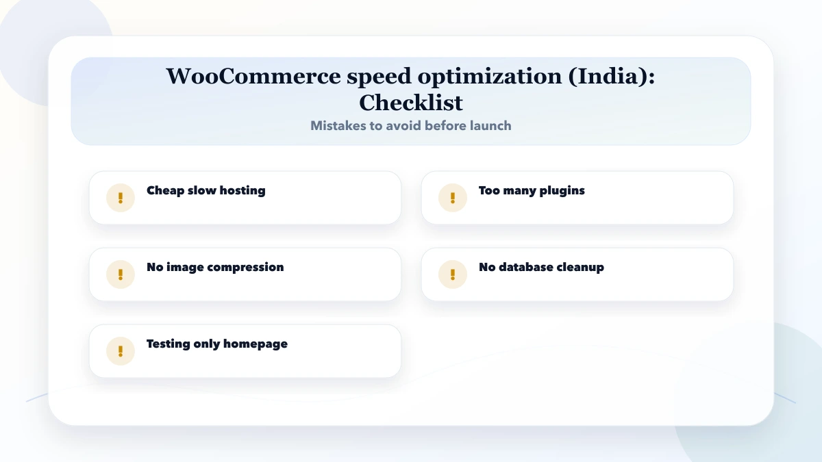 WooCommerce speed optimization (India) checklist