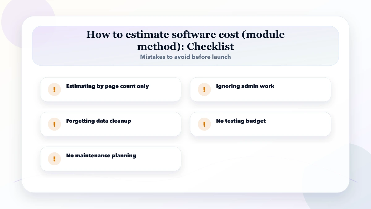 How to estimate software cost (module method) checklist