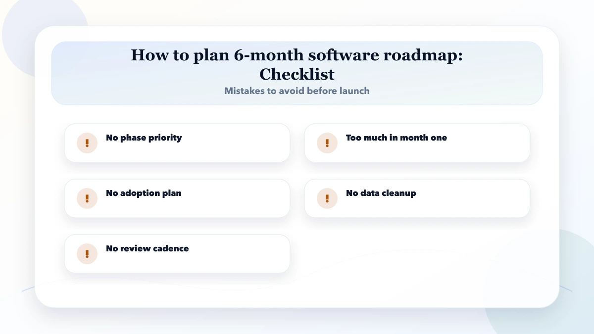 How to plan 6-month software roadmap checklist
