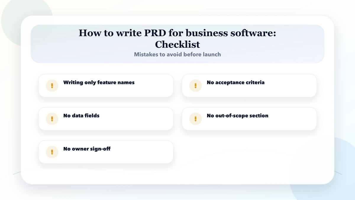 How to write PRD for business software checklist