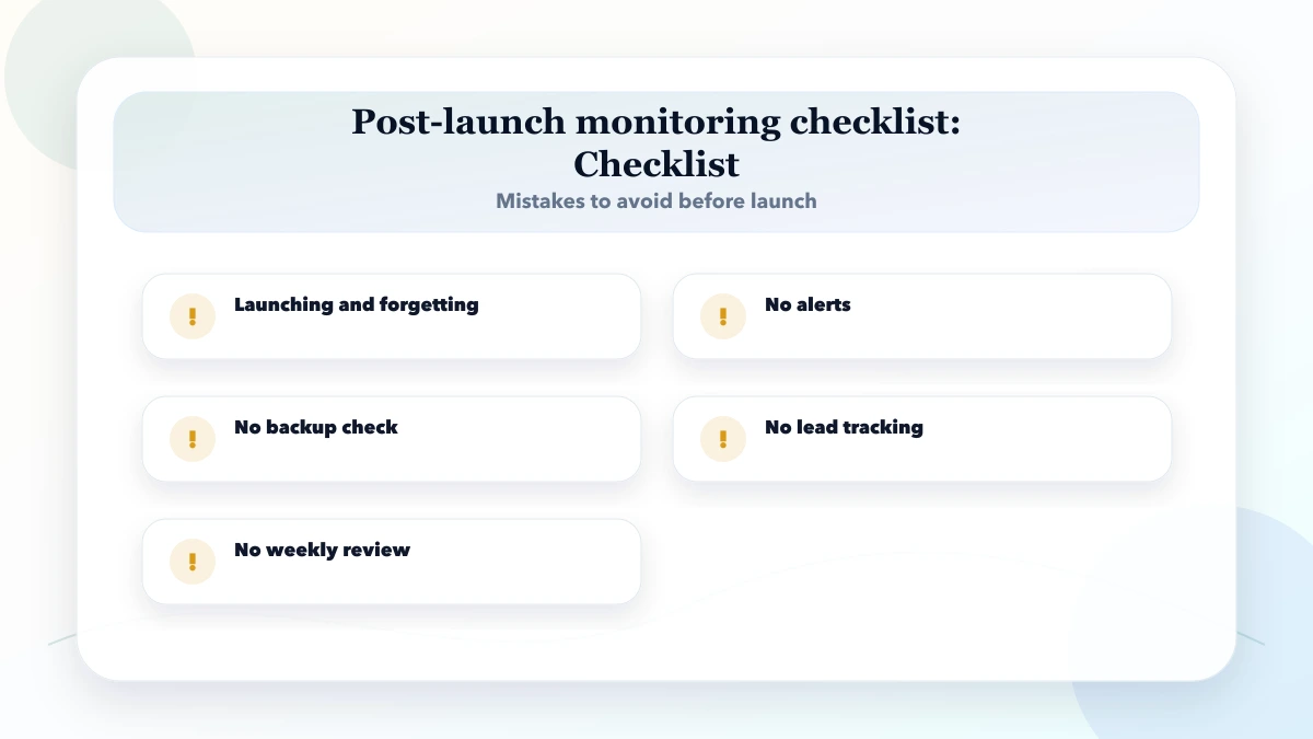 Post-launch monitoring checklist checklist