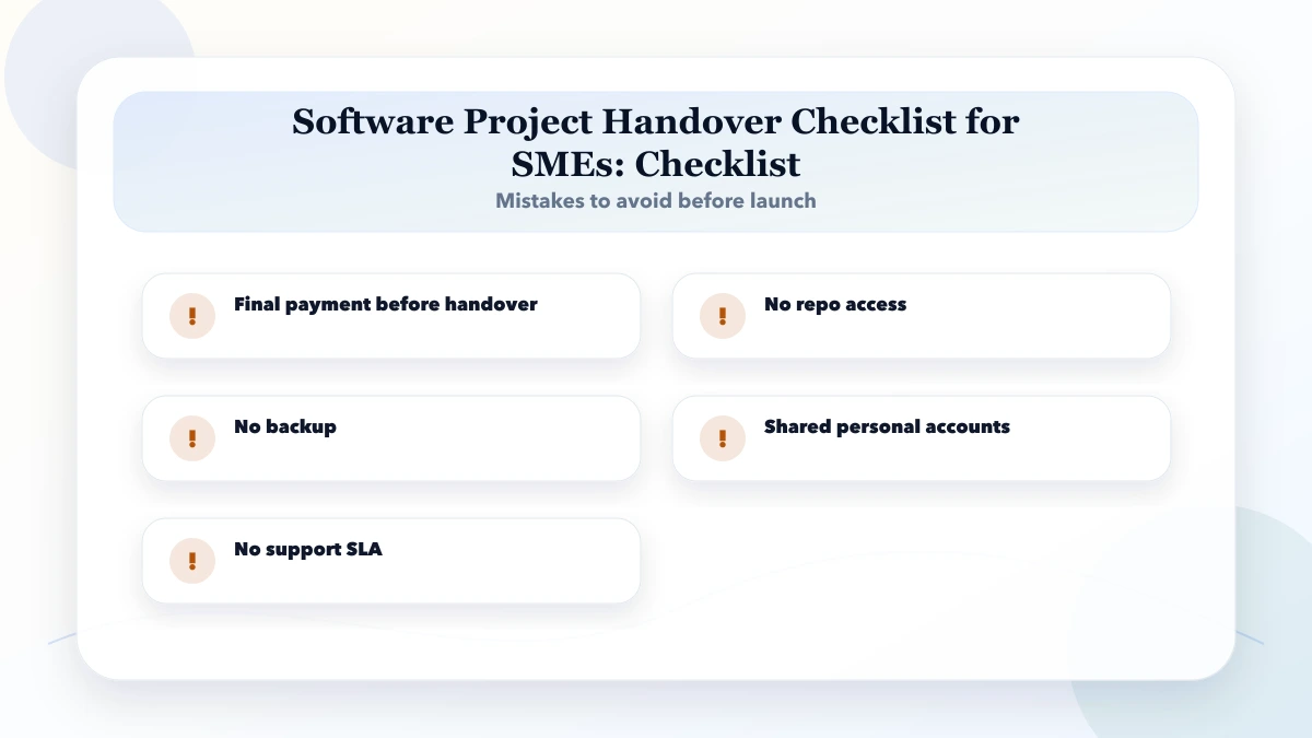 Software Project Handover Checklist for SMEs checklist