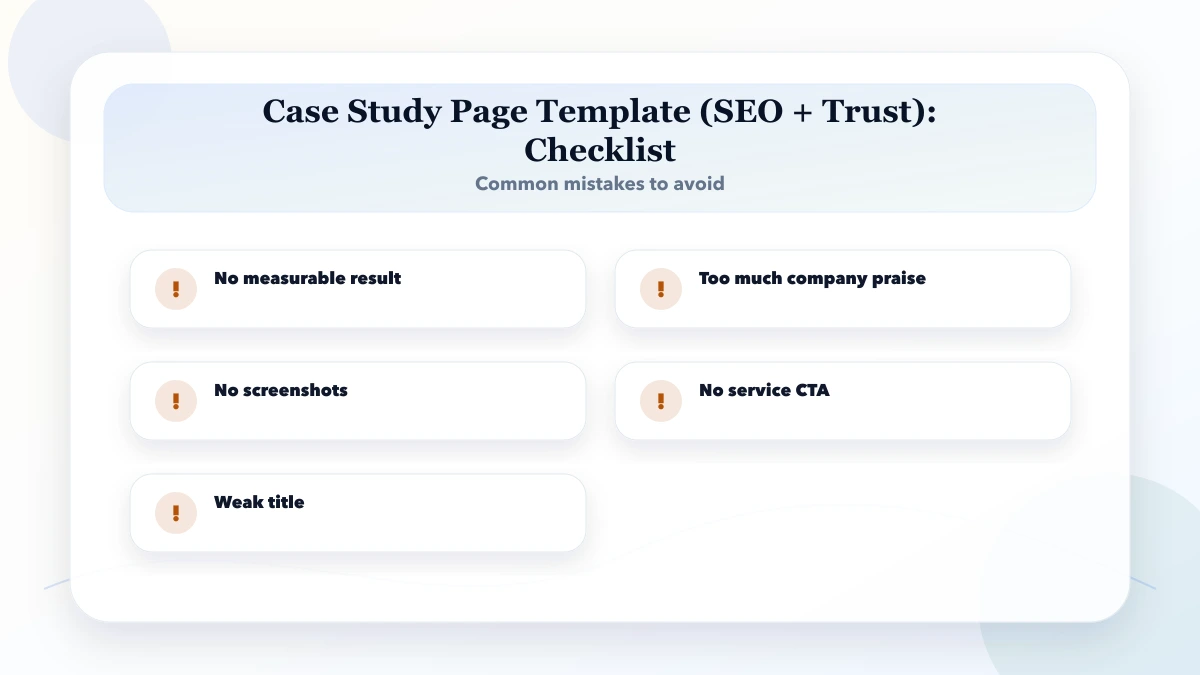 Case Study Page Template (SEO + Trust) checklist