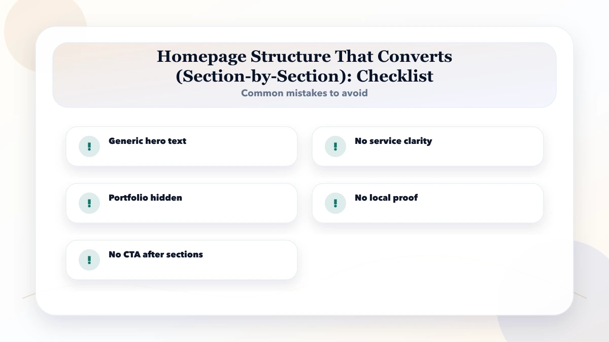 Homepage Structure That Converts (Section-by-Section) checklist