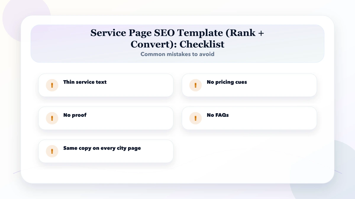 Service Page SEO Template (Rank + Convert) checklist
