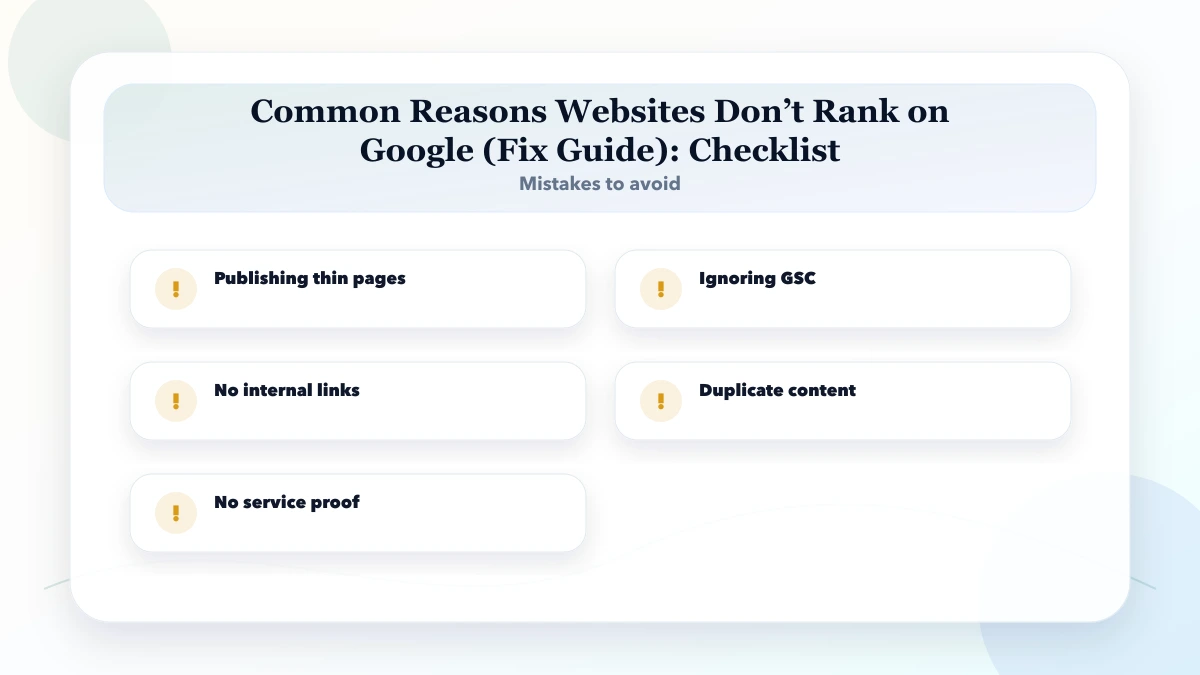 Common Reasons Websites Don’t Rank on Google (Fix Guide) checklist
