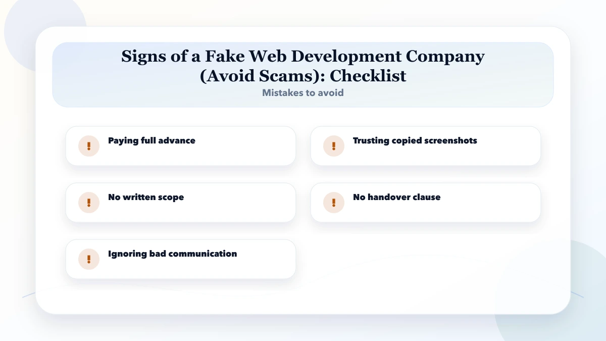 Signs of a Fake Web Development Company (Avoid Scams) checklist