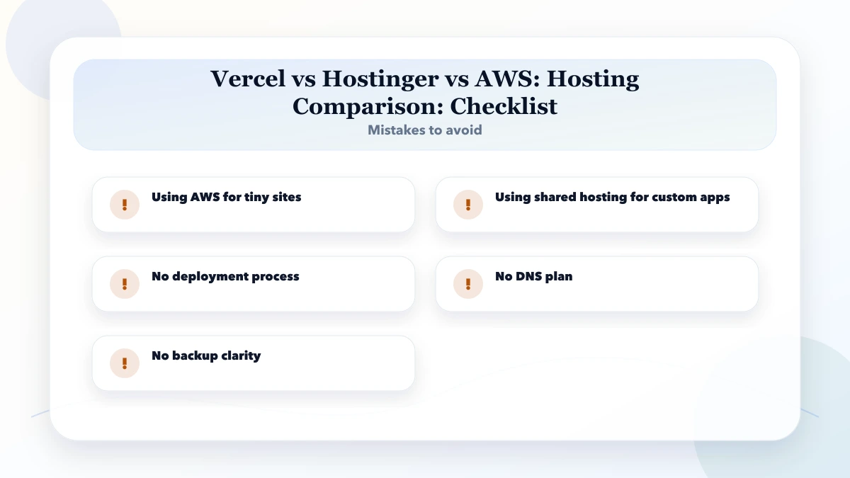 Vercel vs Hostinger vs AWS: Hosting Comparison checklist