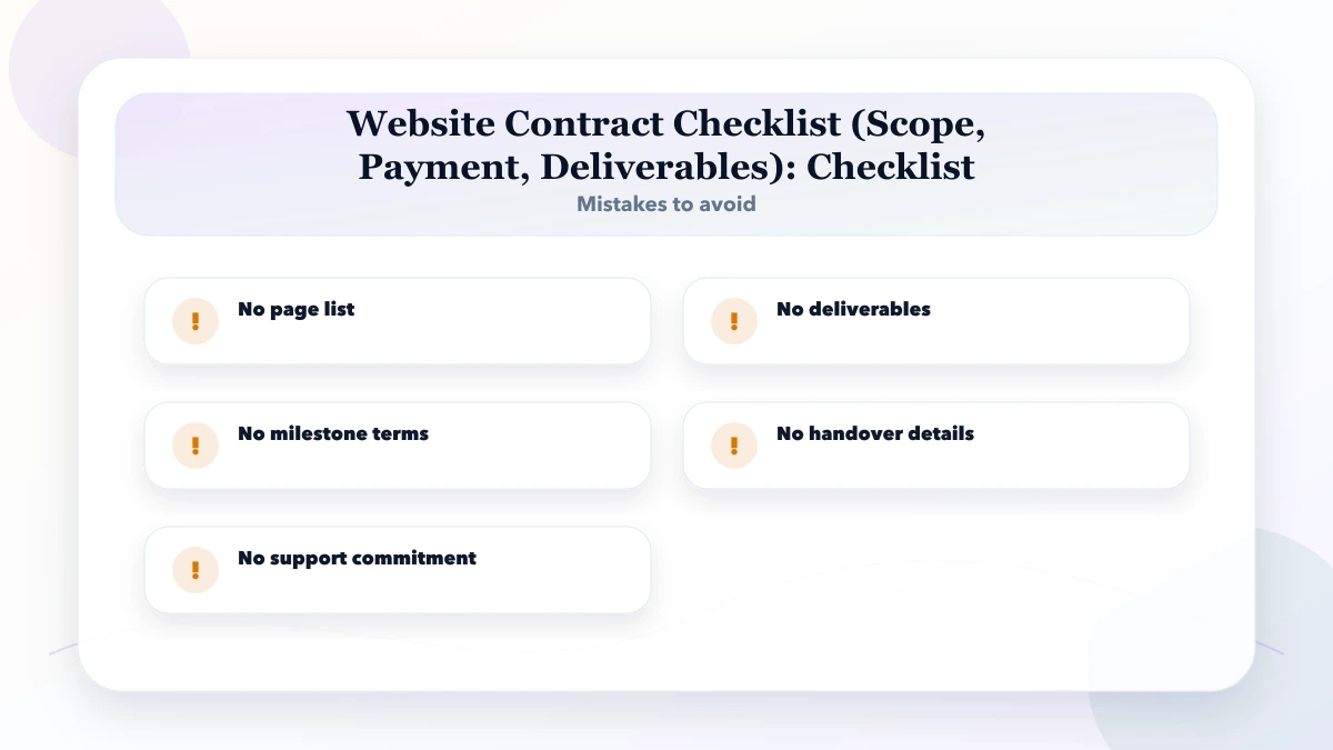 Website Contract Checklist (Scope, Payment, Deliverables) checklist