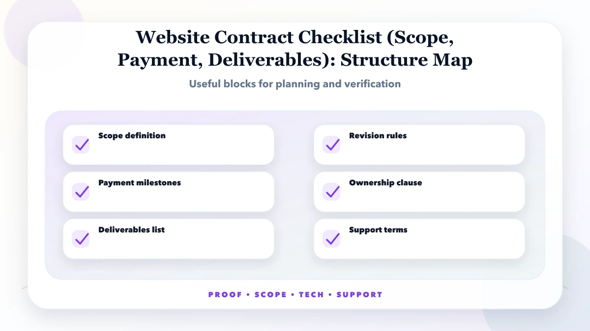 Website Contract Checklist (Scope, Payment, Deliverables) structure map
