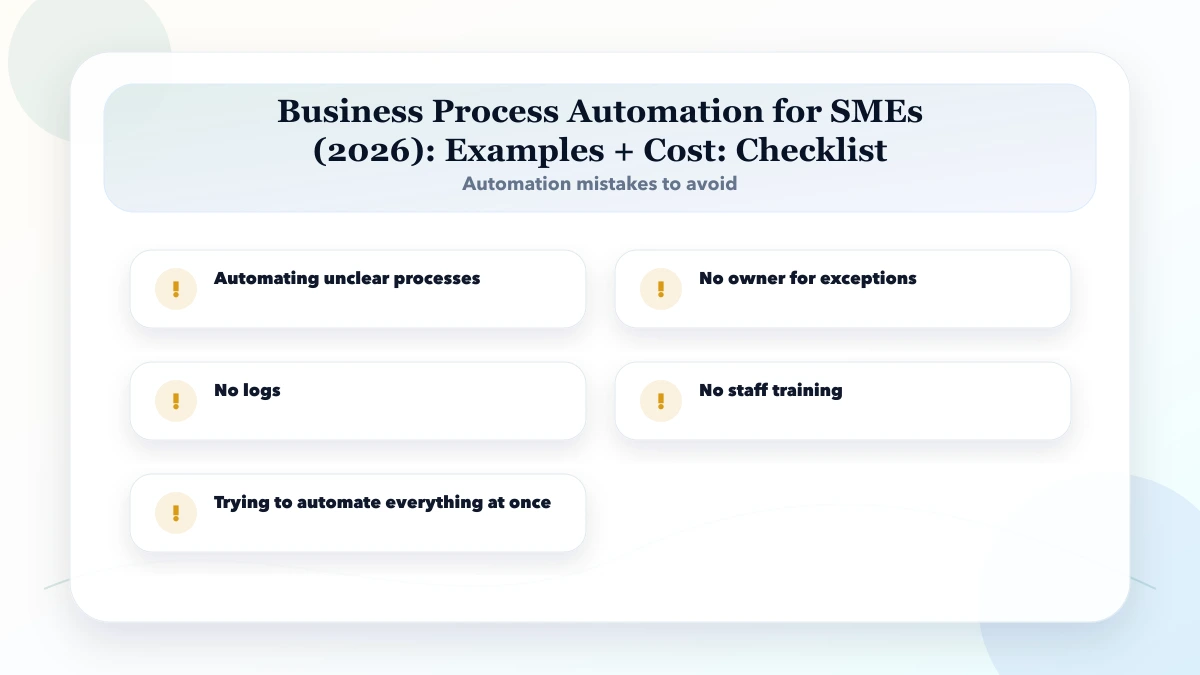 Business Process Automation for SMEs (2026): Examples + Cost checklist