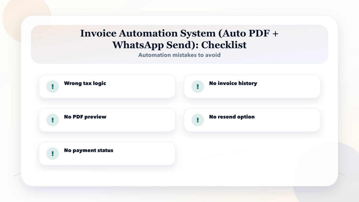 Invoice Automation System (Auto PDF + WhatsApp Send) checklist