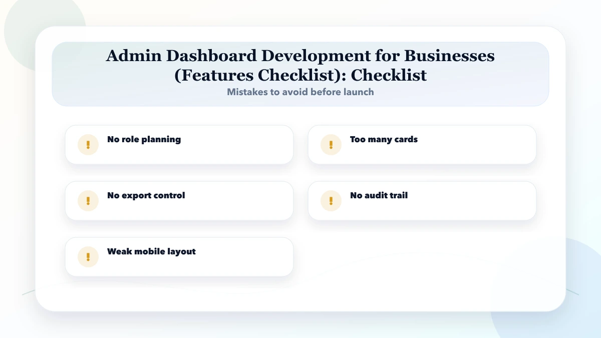 Admin Dashboard Development for Businesses (Features Checklist) checklist