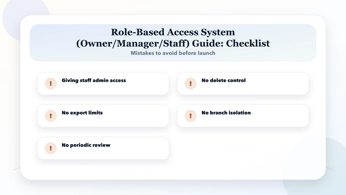 Role-Based Access System (Owner/Manager/Staff) Guide checklist