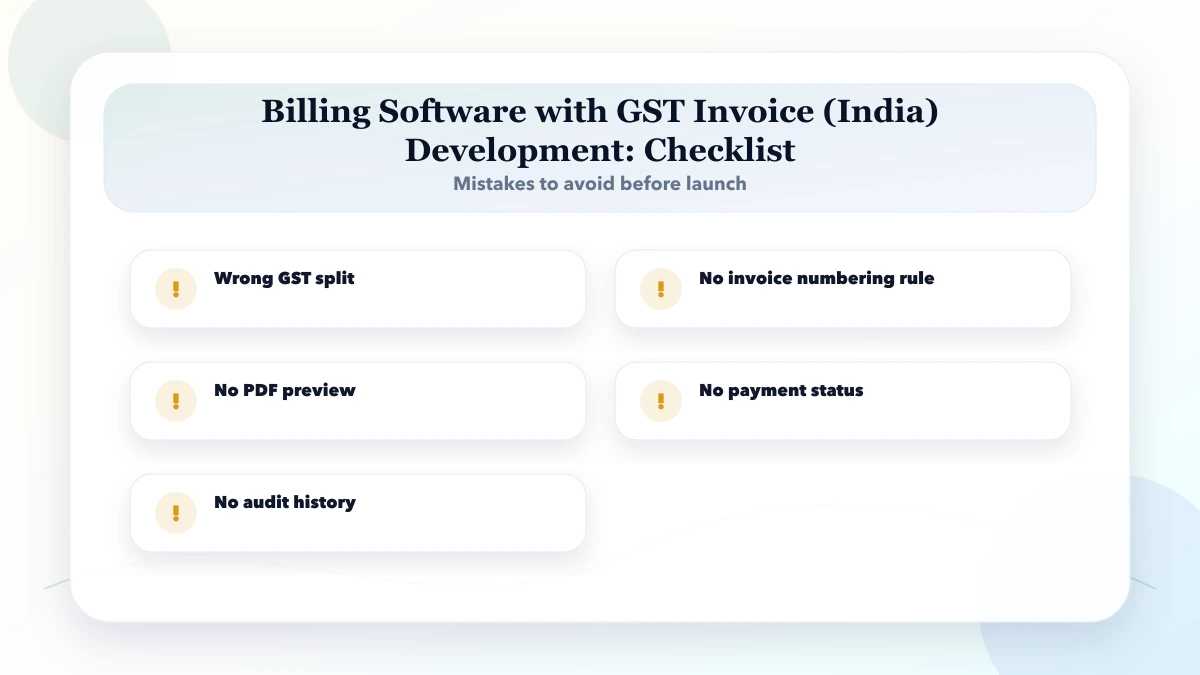 Billing Software with GST Invoice (India) Development checklist