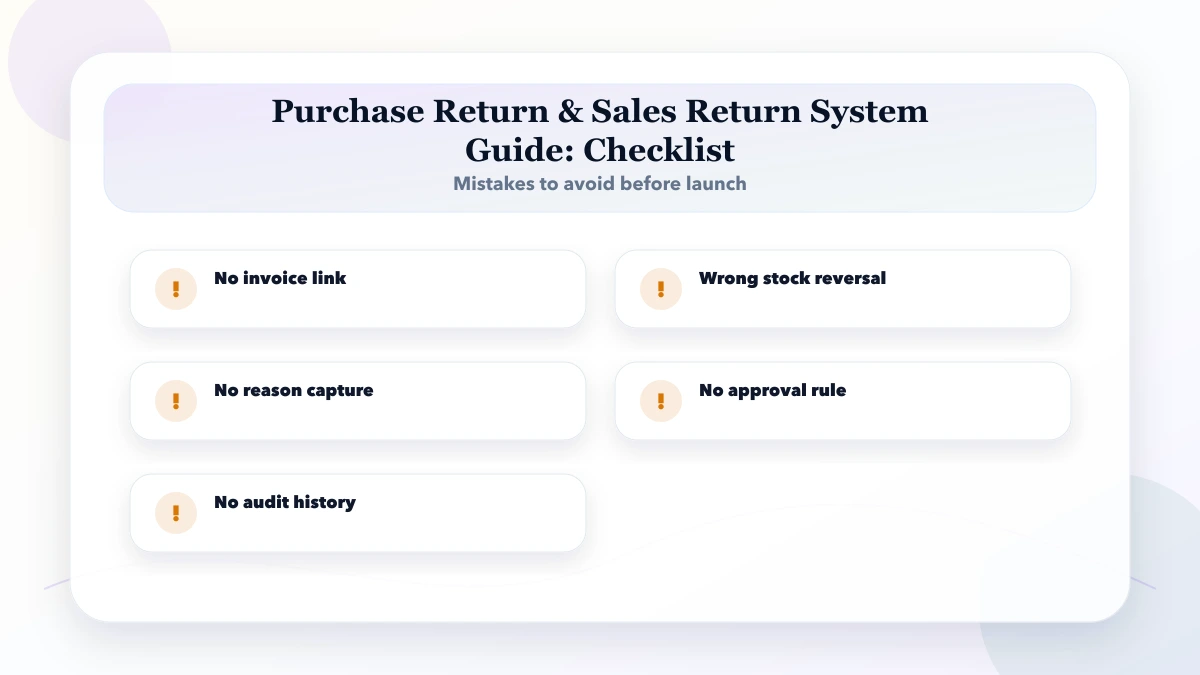 Purchase Return & Sales Return System Guide checklist