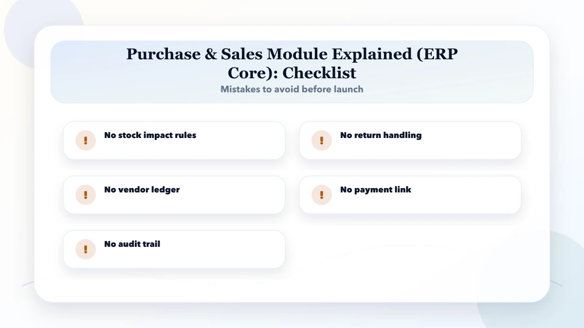 Purchase & Sales Module Explained (ERP Core) checklist
