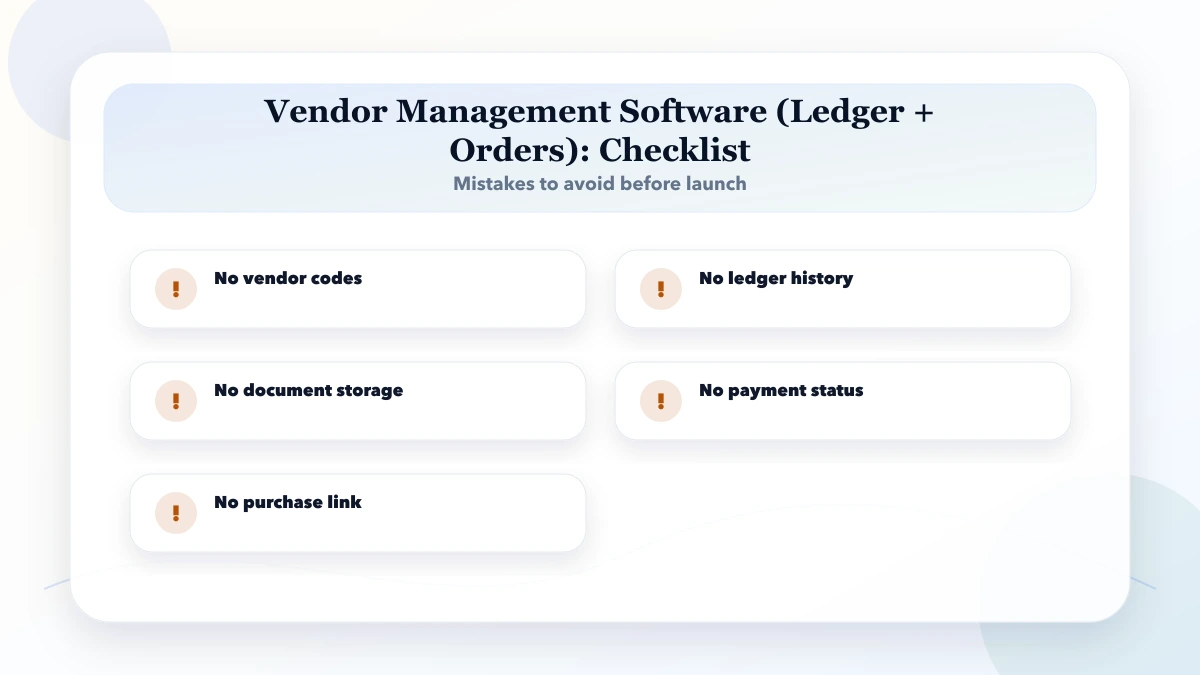 Vendor Management Software (Ledger + Orders) checklist