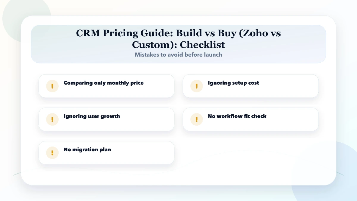 CRM Pricing Guide: Build vs Buy (Zoho vs Custom) checklist