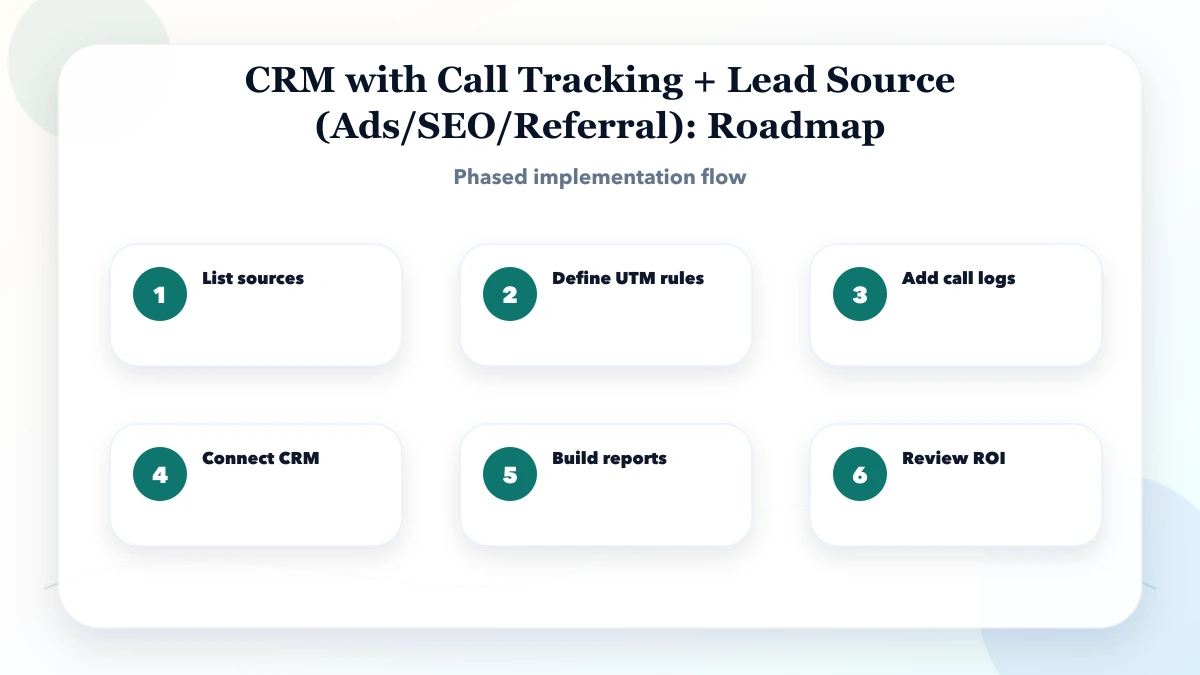 CRM with Call Tracking + Lead Source (Ads/SEO/Referral) roadmap