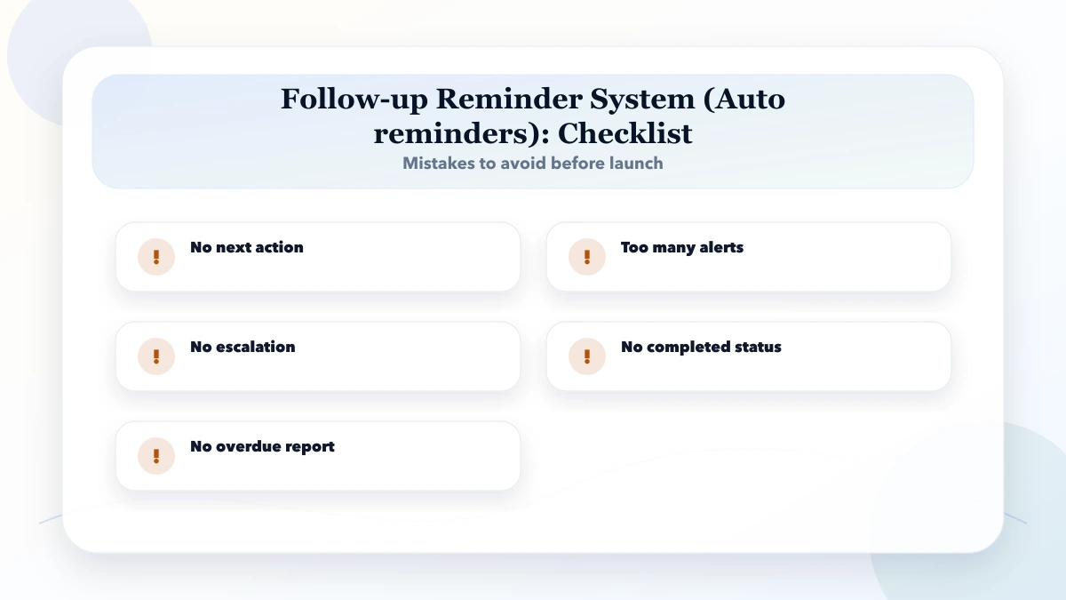 Follow-up Reminder System (Auto reminders) checklist