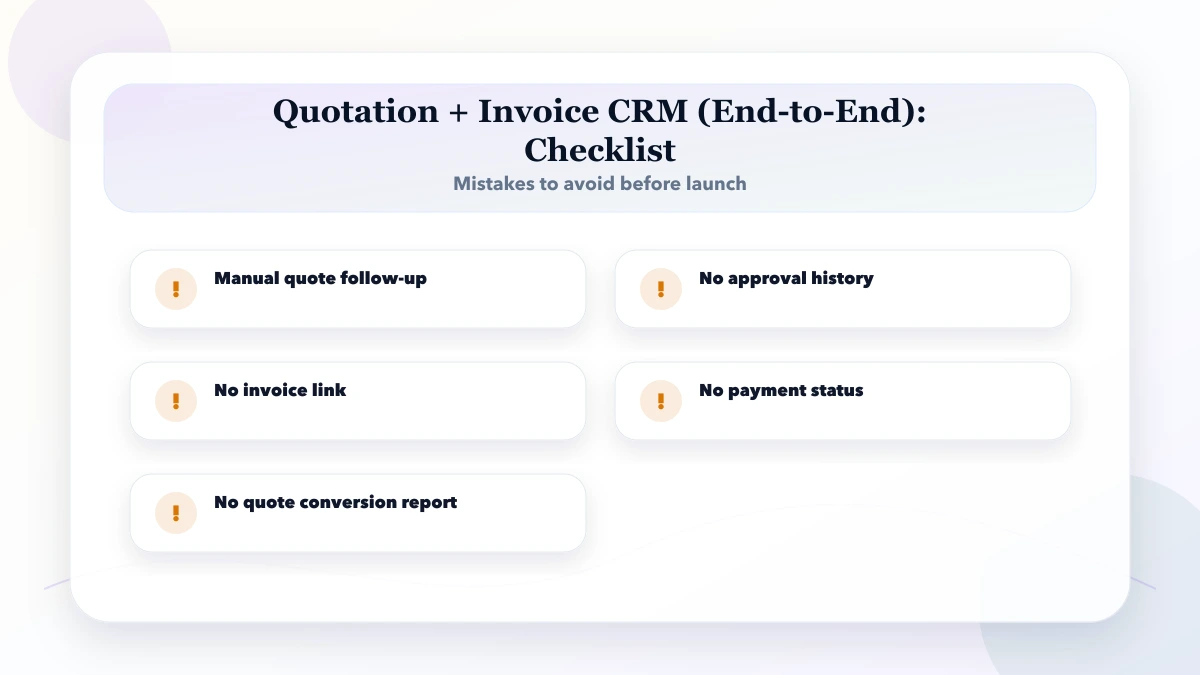Quotation + Invoice CRM (End-to-End) checklist