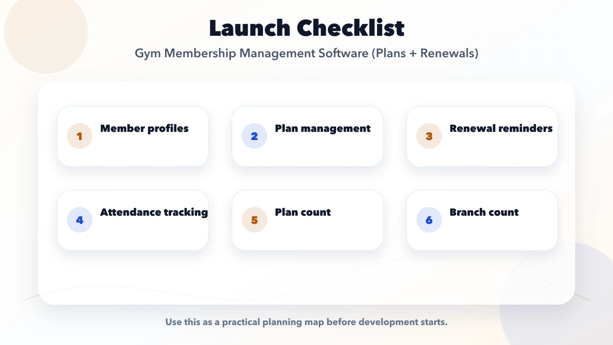 Gym Membership Management Software (Plans + Renewals) checklist