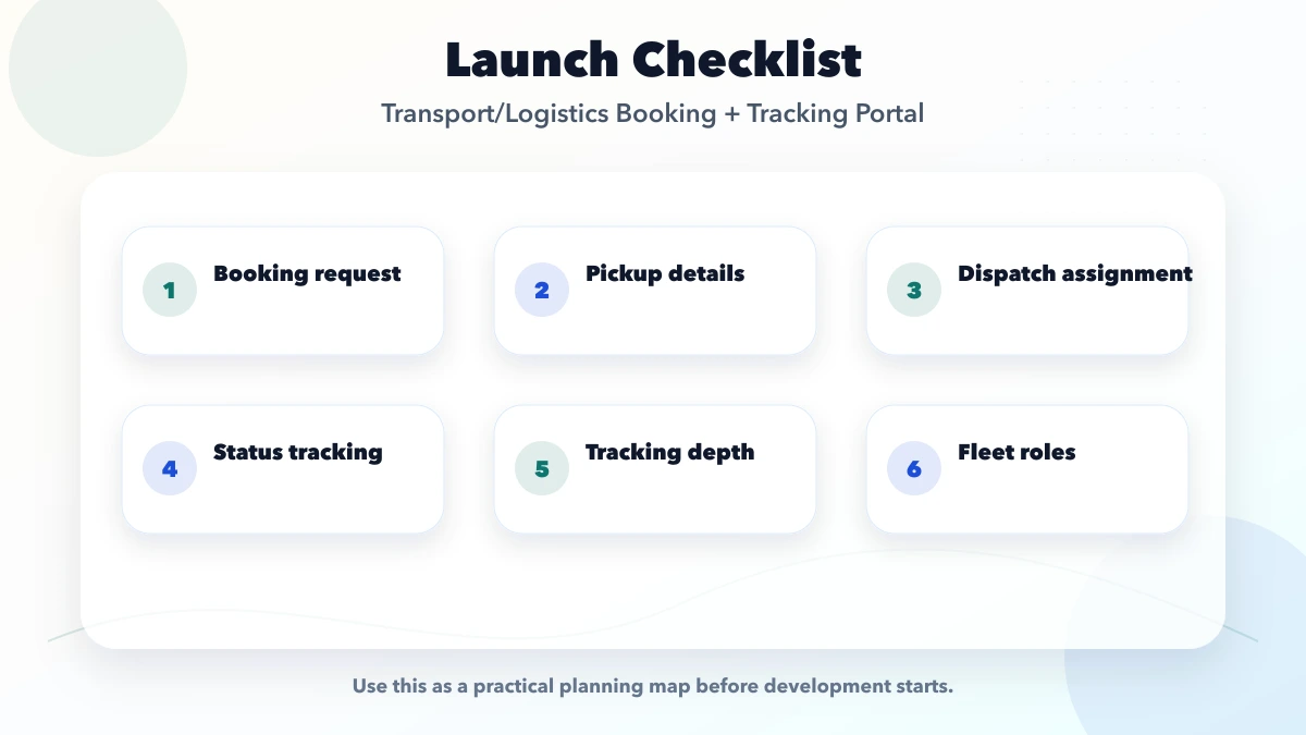 Transport/Logistics Booking + Tracking Portal checklist
