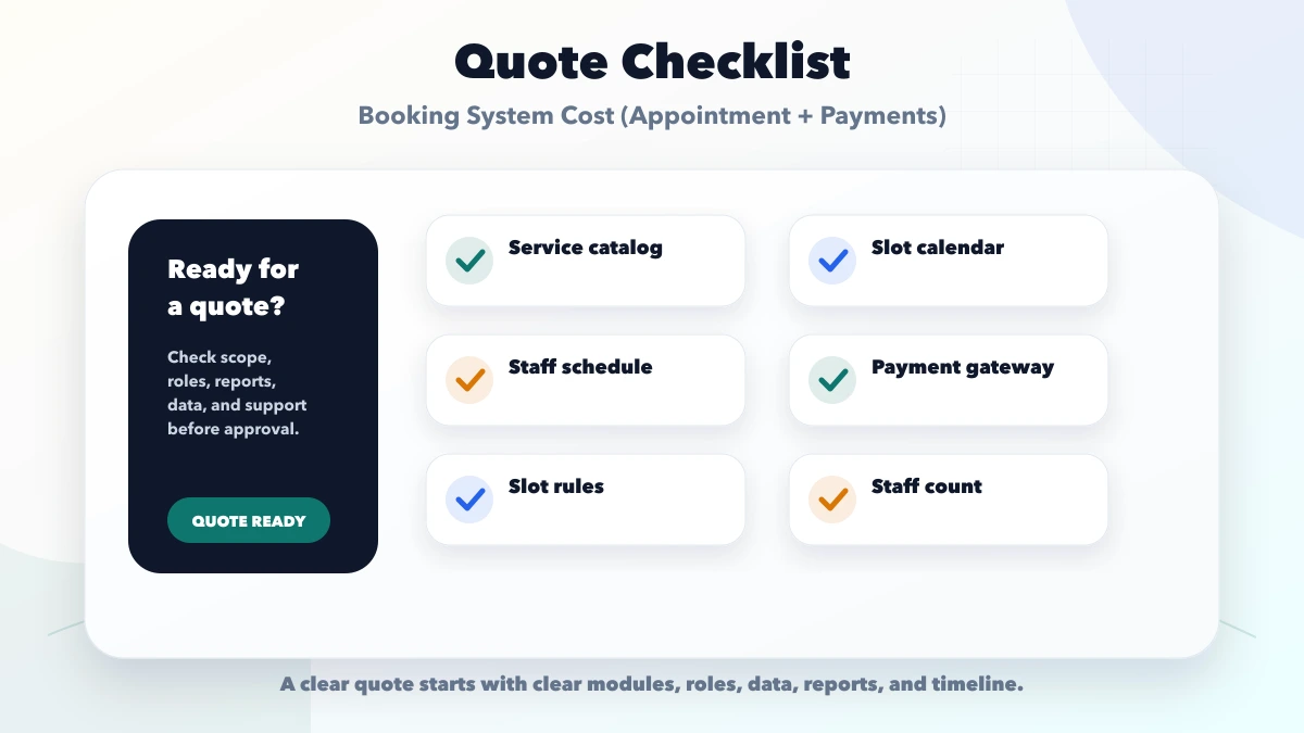 Booking System Cost (Appointment + Payments) checklist