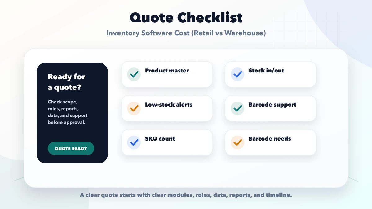 Inventory Software Cost (Retail vs Warehouse) checklist