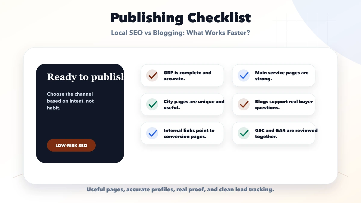 Local SEO vs Blogging: What Works Faster? checklist