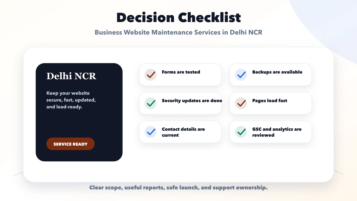 Business Website Maintenance Services in Delhi NCR checklist
