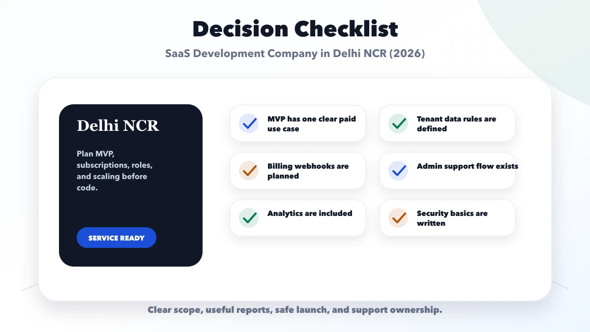 SaaS Development Company in Delhi NCR (2026) checklist