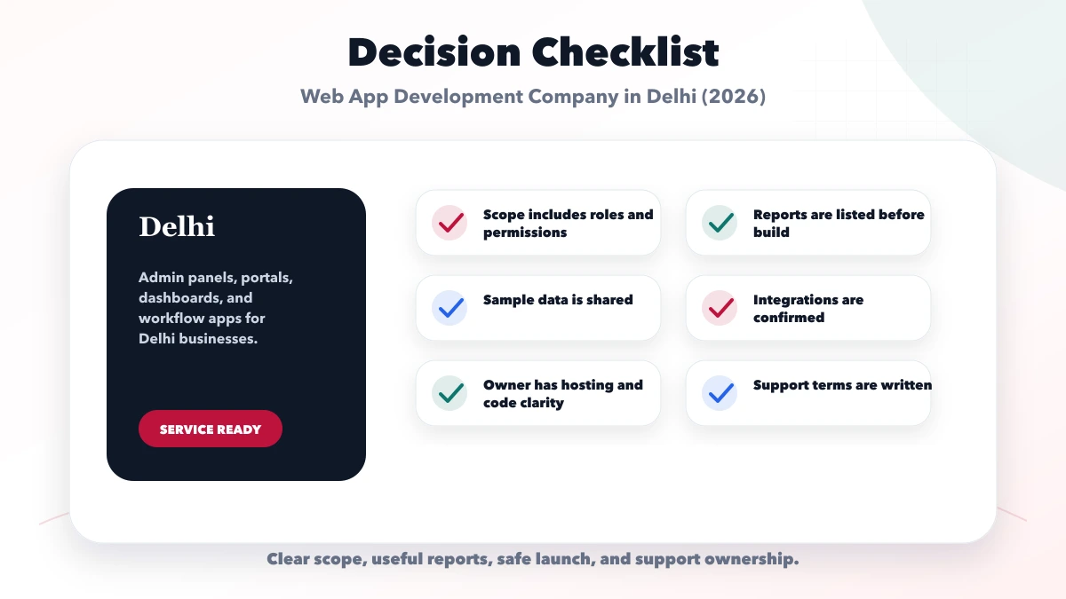 Web App Development Company in Delhi (2026) checklist