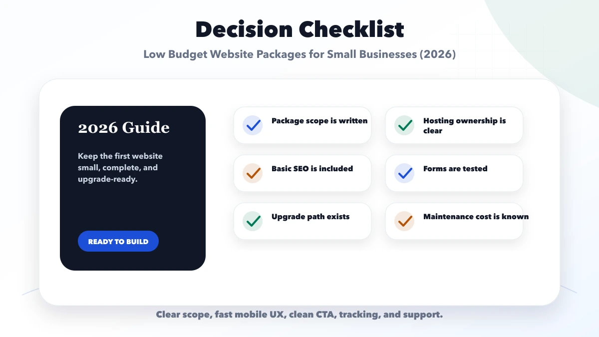 Low Budget Website Packages for Small Businesses (2026) checklist