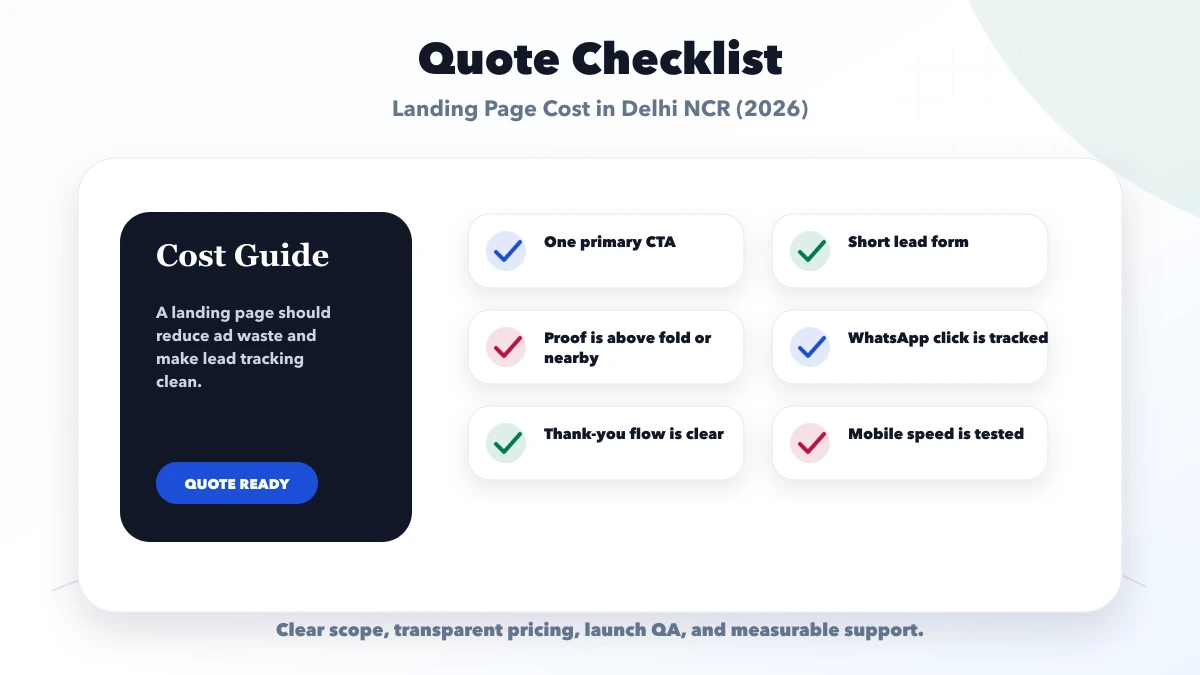 Landing Page Cost in Delhi NCR (2026) checklist