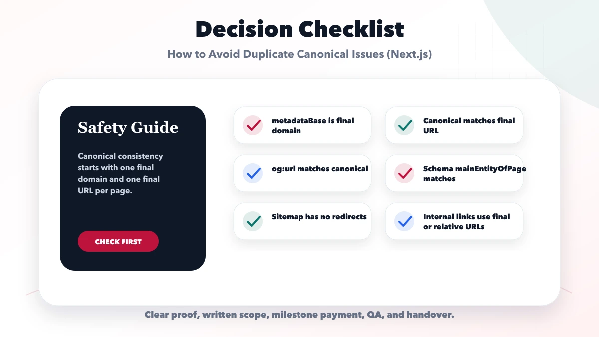 How to Avoid Duplicate Canonical Issues (Next.js) checklist