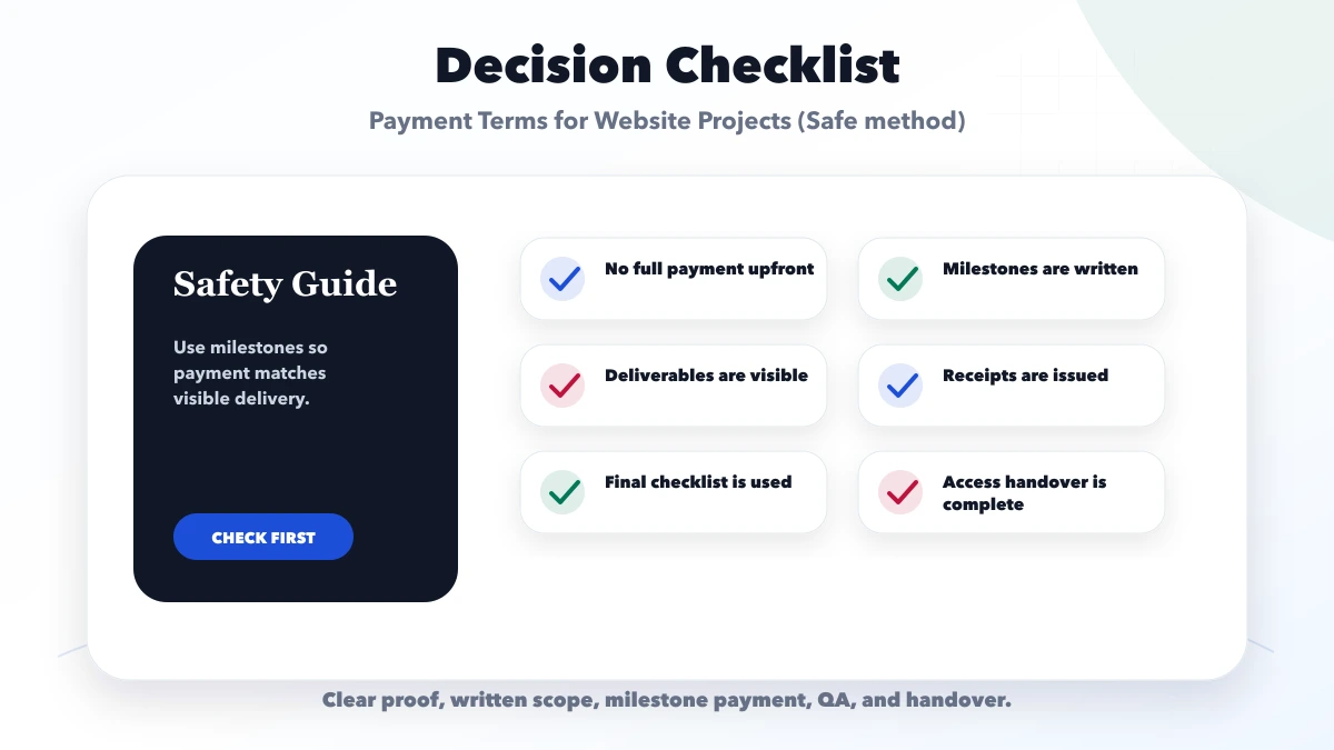 Payment Terms for Website Projects (Safe method) checklist