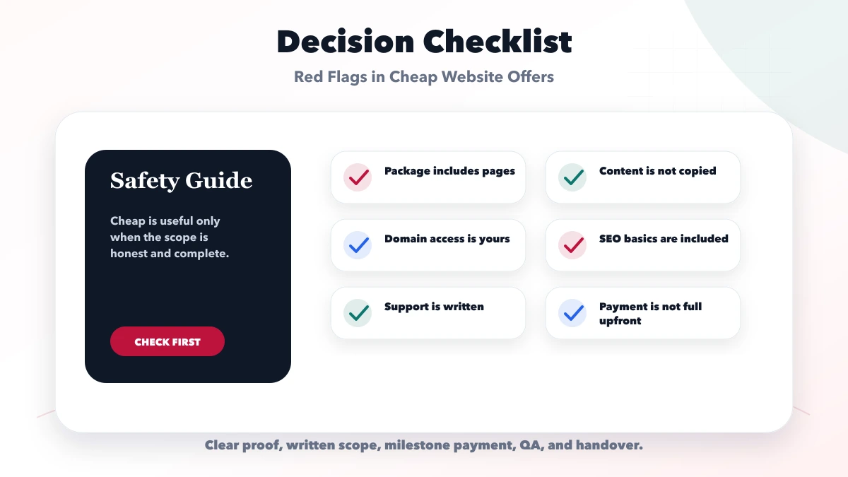Red Flags in Cheap Website Offers checklist