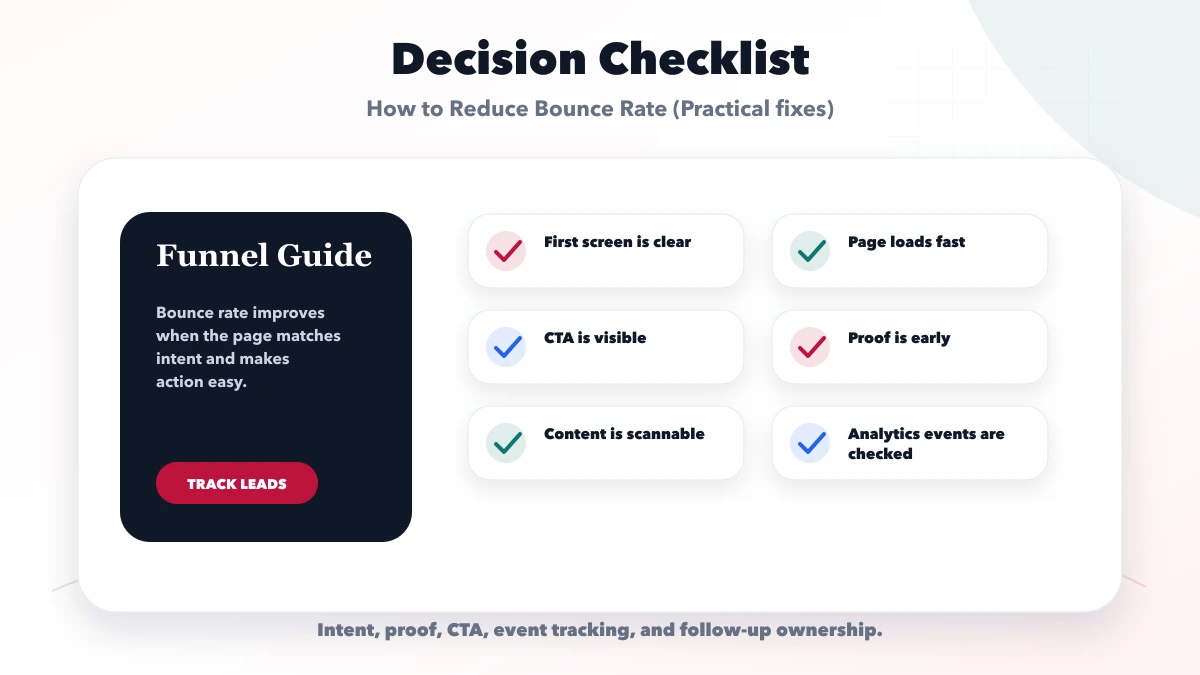 How to Reduce Bounce Rate (Practical fixes) checklist