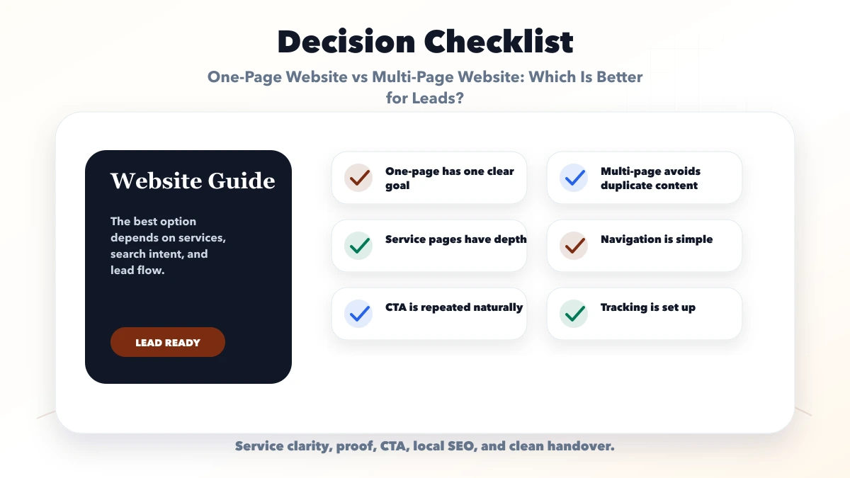 One-Page Website vs Multi-Page Website: Which Is Better for Leads? checklist