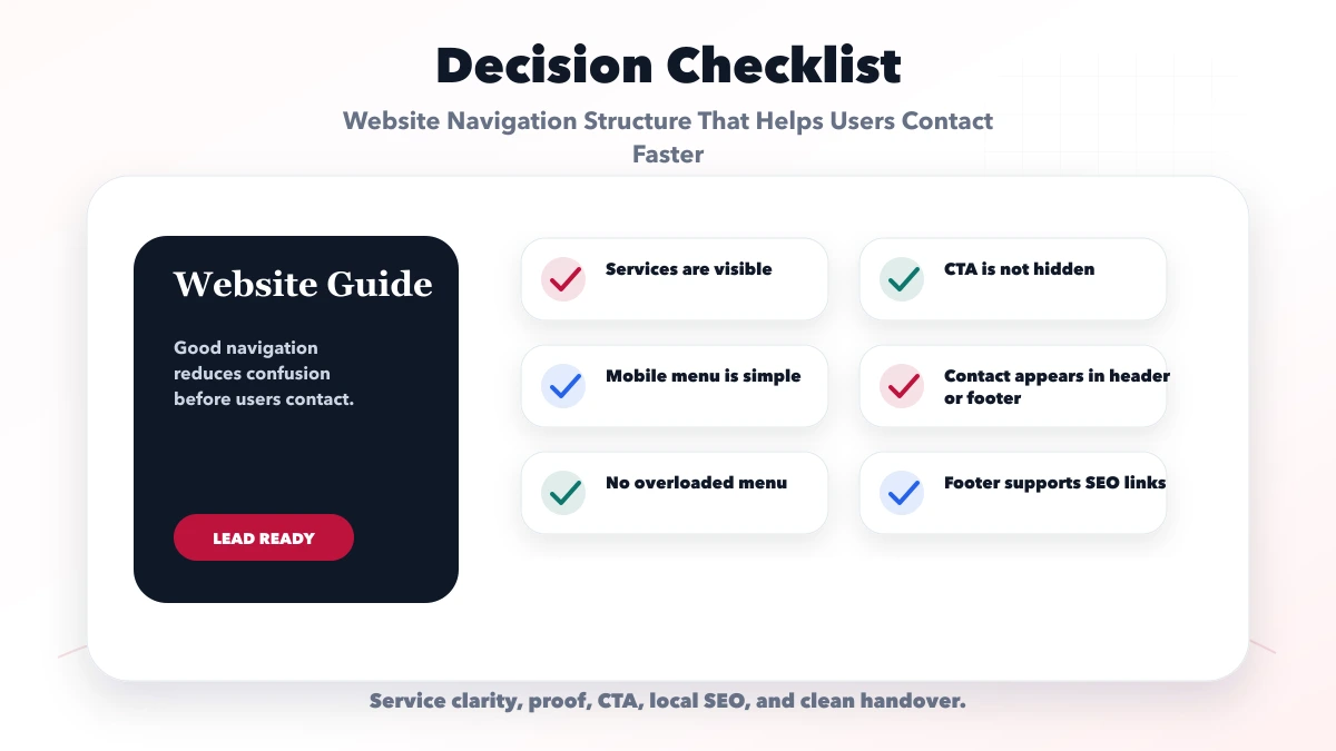Website Navigation Structure That Helps Users Contact Faster checklist