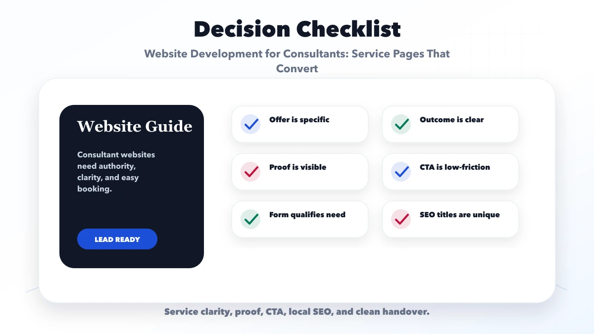 Website Development for Consultants: Service Pages That Convert checklist