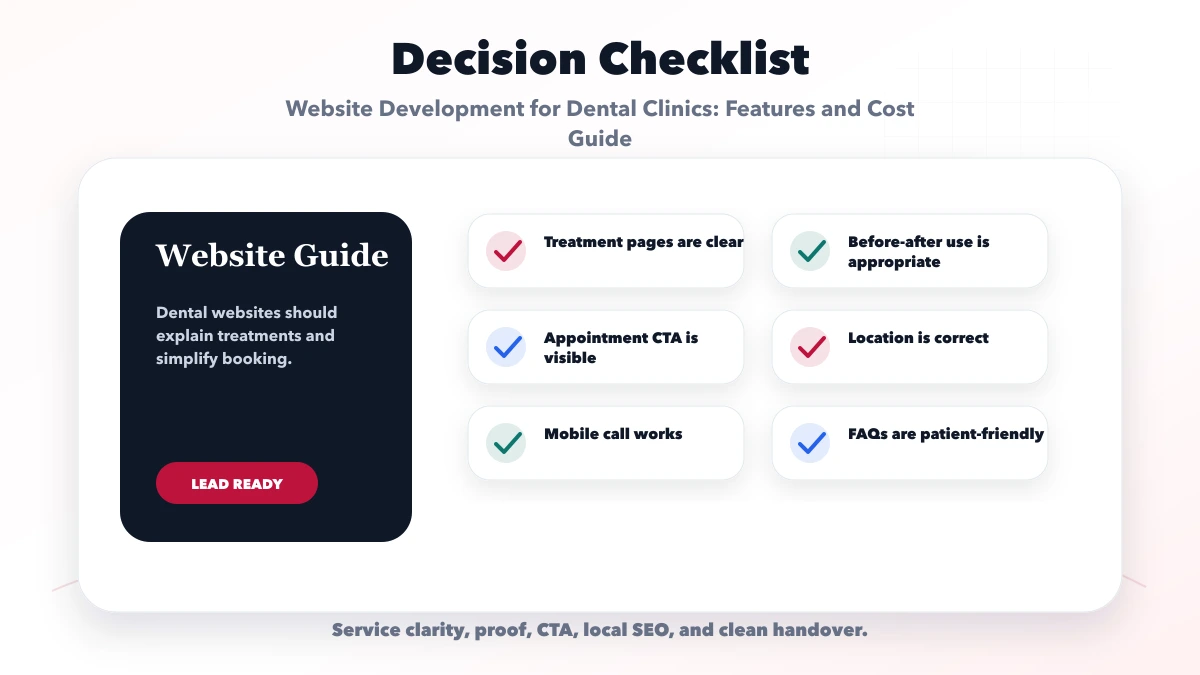 Website Development for Dental Clinics: Features and Cost Guide checklist