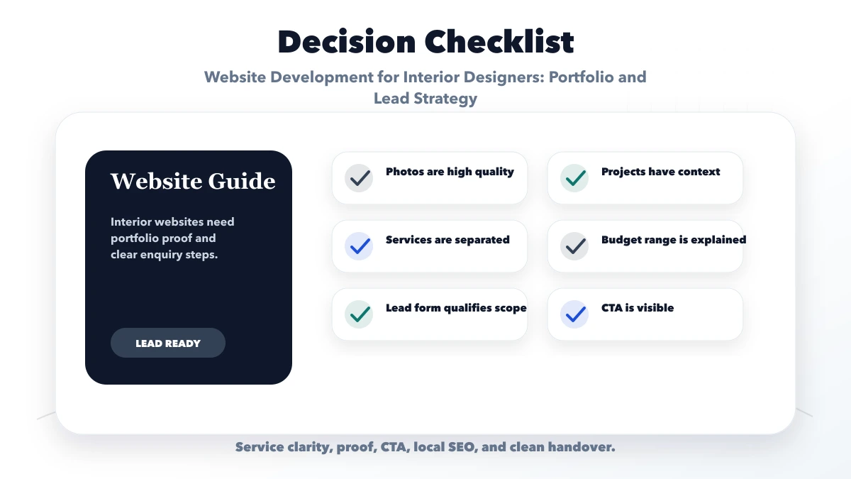 Website Development for Interior Designers: Portfolio and Lead Strategy checklist