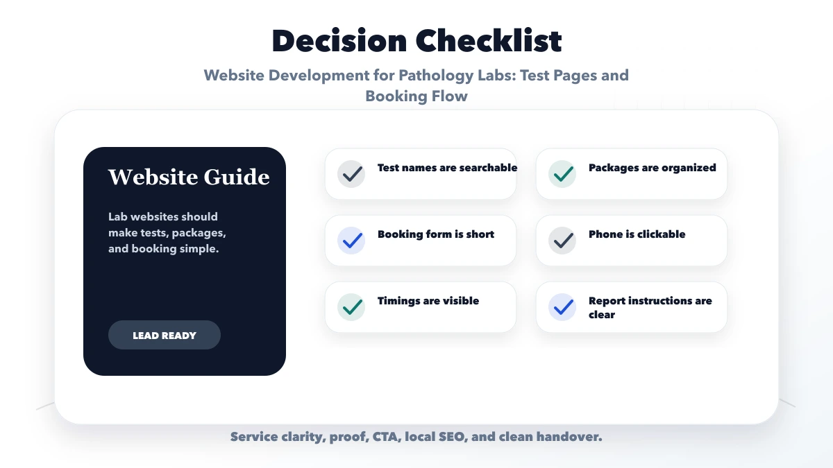 Website Development for Pathology Labs: Test Pages and Booking Flow checklist