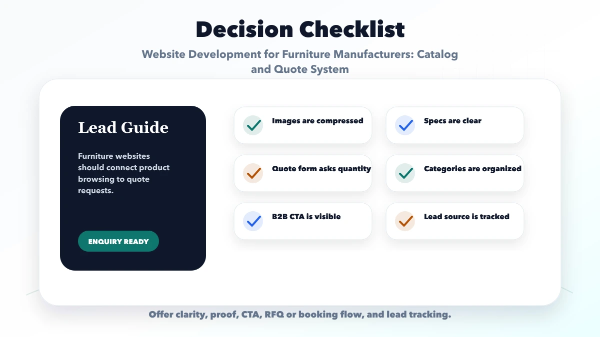 Website Development for Furniture Manufacturers: Catalog and Quote System checklist