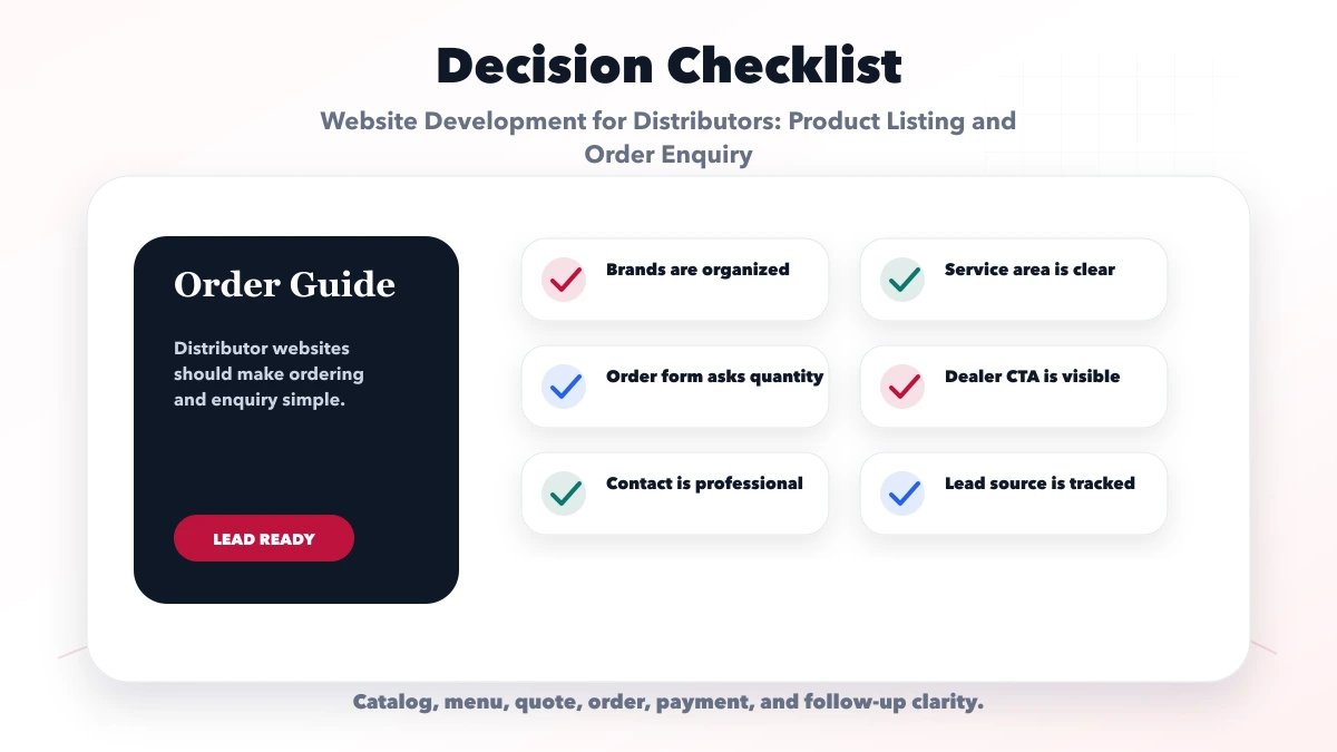Website Development for Distributors: Product Listing and Order Enquiry checklist