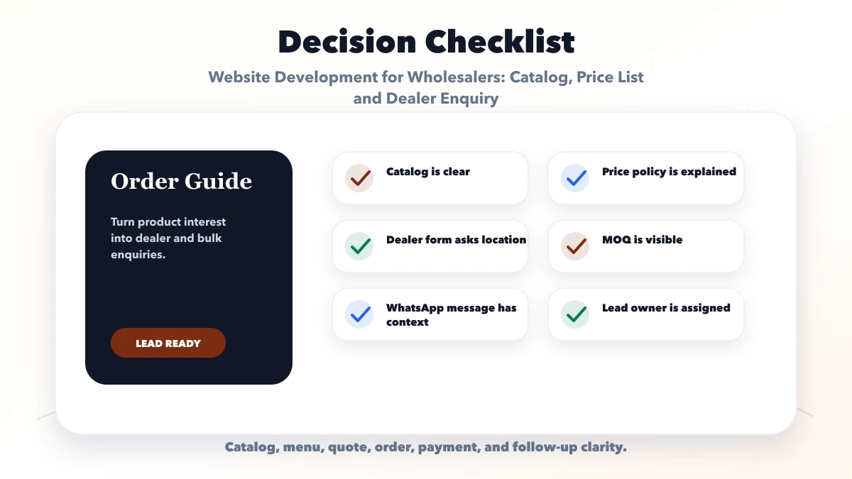 Website Development for Wholesalers: Catalog, Price List and Dealer Enquiry checklist